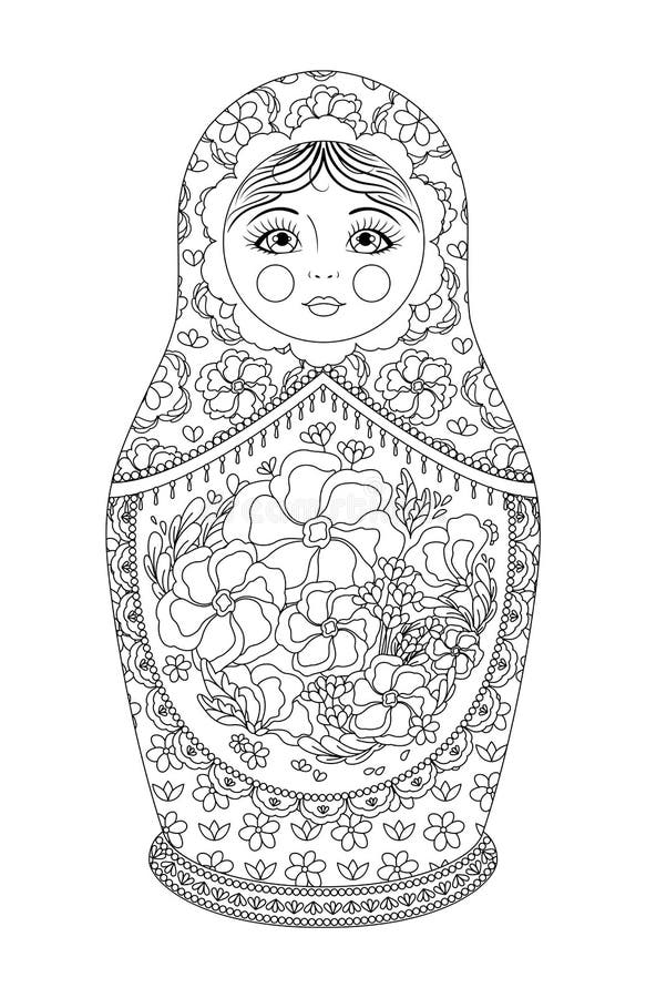 Boneca Russa De Matryoshka No Estilo De Contorno De Linha. Boneco De  Matrioska E Padrão Floral. Desenho a Preto Branco. Coloração Ilustração do  Vetor - Ilustração de escravo, flor: 245110482