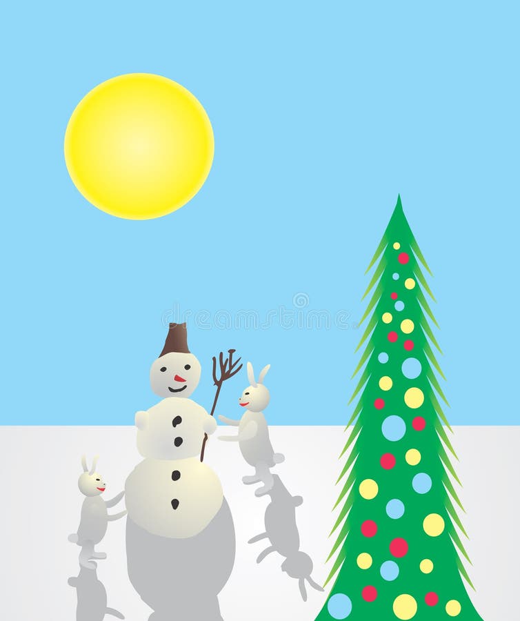 Bonhomme de neige et lièvres illustration de vecteur Bonhomme de neige et lièvres illustration de vecteur