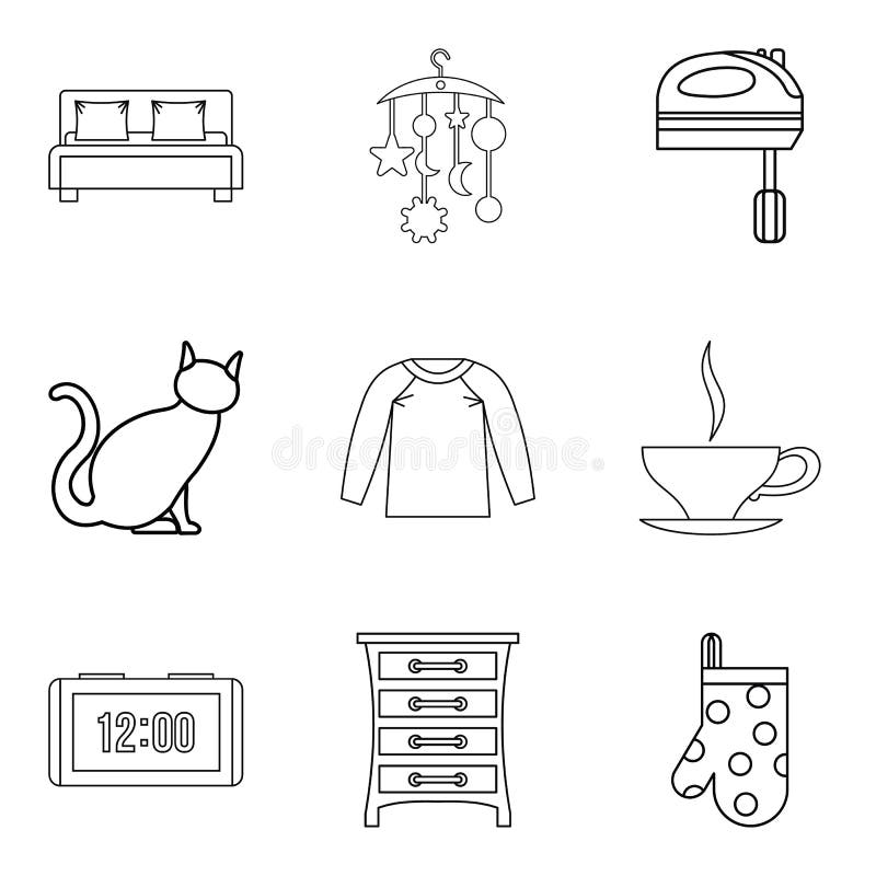 Boningsymbolsuppsättning, översiktsstil vektor illustrationer Boningsymbolsuppsättning, översiktsstil vektor illustrationer