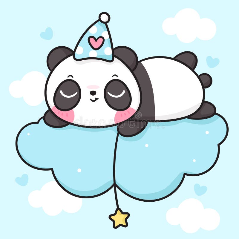 Desenho de urso panda fofo segurando balão de coração para animal kawaii de  festa de aniversário