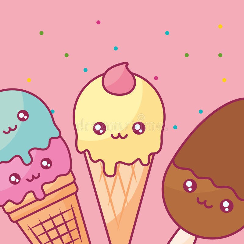 Fofinho Kawaii Os Caracteresbolinho Gelado Cookies Ícones De