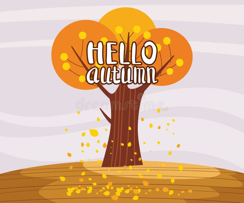 Bonjour arbre isolé de paysage d'automne dans l'horizon plat de panorama de bande dessinée de style de tendance Carte postale de illustration libre de droits Bonjour arbre isolé de paysage d'automne dans l'horizon plat de panorama de bande dessinée de style de tendance Carte postale de illustration libre de droits