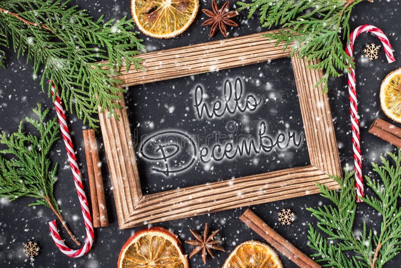 BONJOUR carte de lettrage de DÉCEMBRE an neuf de Noël de fond photographie stock BONJOUR carte de lettrage de DÉCEMBRE an neuf de Noël de fond photographie stock