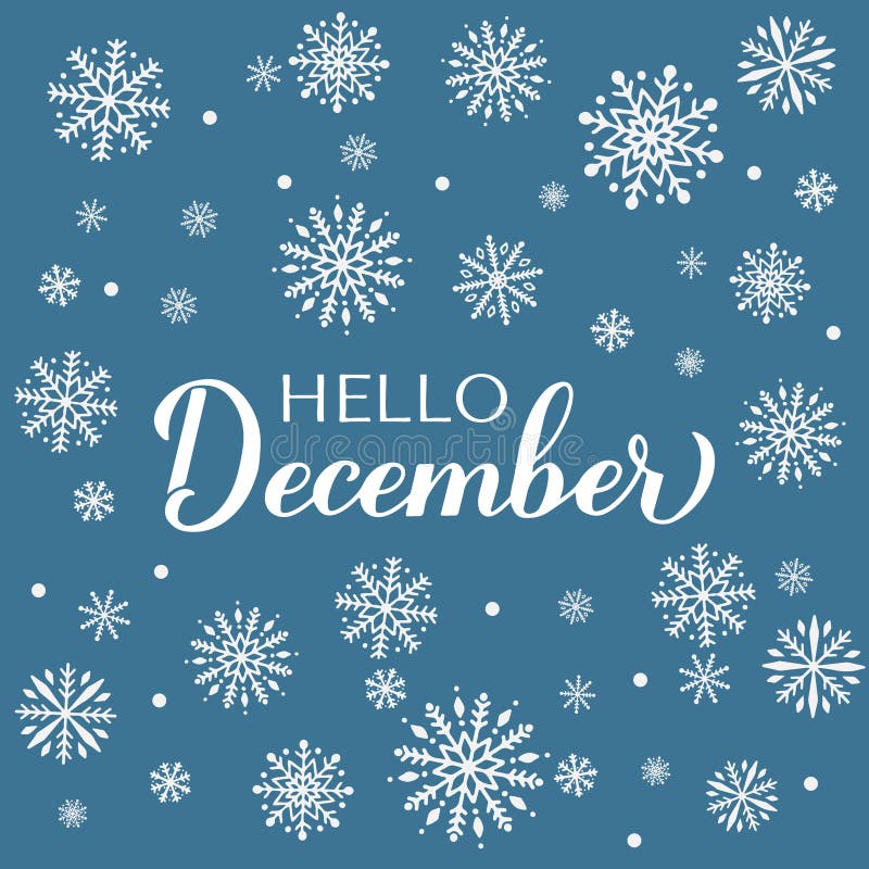 Bonjour décembre calligraphie lettre à la main. citation d'hiver inspirante. modèle vectoriel pour la bannière d'affiche de typogr. modèle vectoriel pour typographie affiche bannière flyer etc.