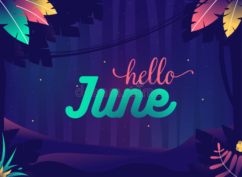 Bonjour fond de juin Nuit d'été avec des crickets Jungle avec des usines et des étoiles illustration libre de droits Bonjour fond de juin Nuit d'été avec des crickets Jungle avec des usines et des étoiles illustration libre de droits