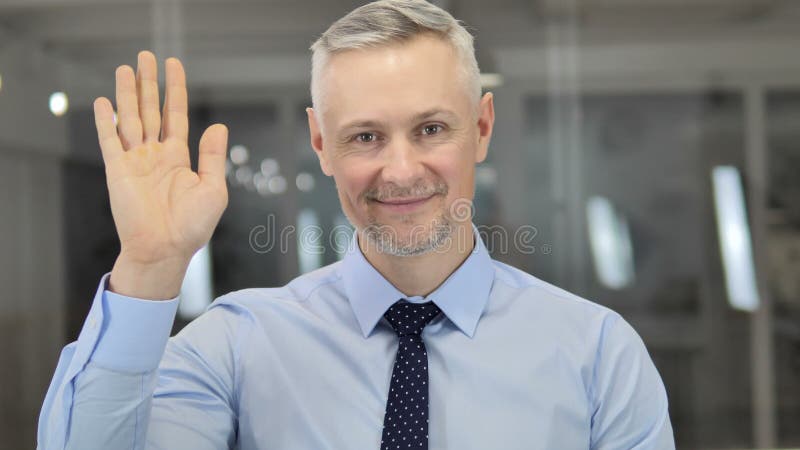 Bonjour, Grey Hair Businessman Waving Hand? accueillir clips vidéos