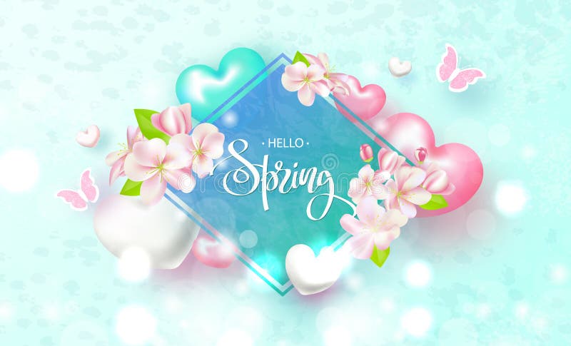 Bonjour ressort Beau fond avec des fleurs, des coeurs et des papillons Illustration de vecteur illustration de vecteur Bonjour ressort Beau fond avec des fleurs, des coeurs et des papillons Illustration de vecteur illustration de vecteur