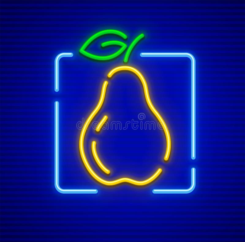 Bonkrety owoc z zielonego liścia neonową ikoną ilustracja wektor