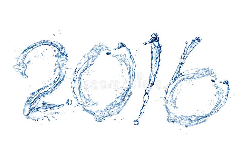 Happy New Year 2016 by Pure splash of water isolated on white background. Happy New Year 2016 by Pure splash of water isolated on white background