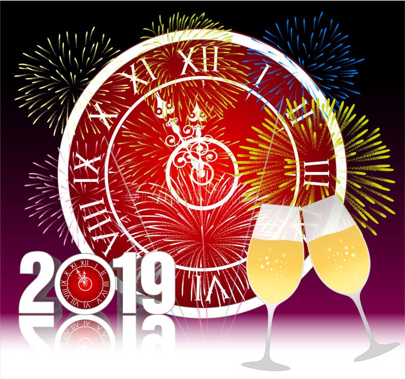 Bonne année 2019 avec des verres de champagne illustration de vecteur Bonne année 2019 avec des verres de champagne illustration de vecteur