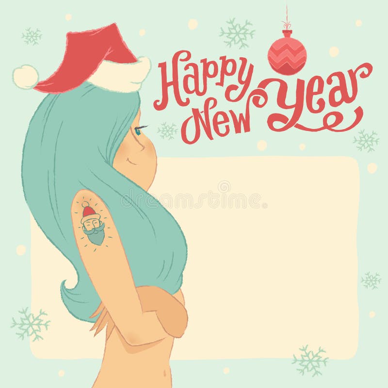 Bonne année ! Carte postale ou invitation de salutation avec la jeune fille de neige illustration libre de droits Bonne année ! Carte postale ou invitation de salutation avec la jeune fille de neige illustration libre de droits