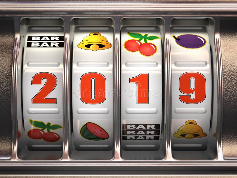 Bonne année 2019 dans le casino Machine à sous avec le nombre de gros lot illustration de vecteur Bonne année 2019 dans le casino Machine à sous avec le nombre de gros lot illustration de vecteur