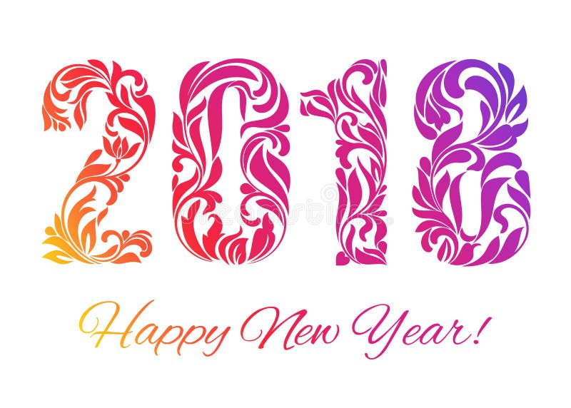 Bonne année 2018 Les chiffres colorés faits dans des ornamen floraux illustration de vecteur Bonne année 2018 Les chiffres colorés faits dans des ornamen floraux illustration de vecteur