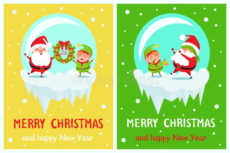 Bonne année Santa Elf de Joyeux Noël de carte postale illustration libre de droits Bonne année Santa Elf de Joyeux Noël de carte postale illustration libre de droits