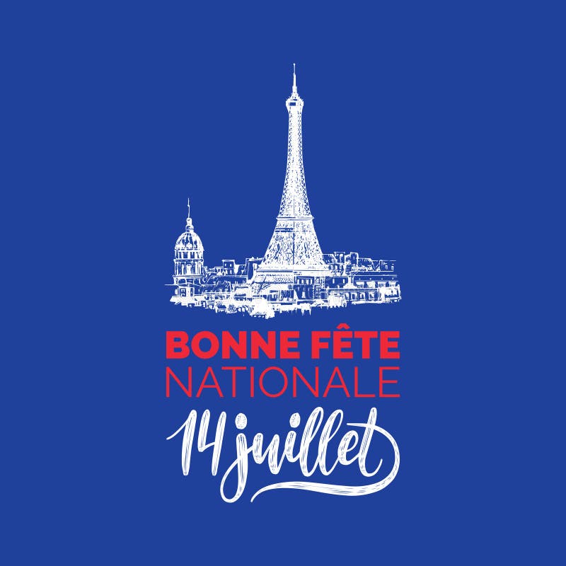 Bonne Fete Nationale, εγγραφή χεριών Φράση που μεταφράζεται από τη γαλλική ευτυχή εθνική μέρα Συρμένη απεικόνιση του πύργου του Ά απεικόνιση αποθεμάτων