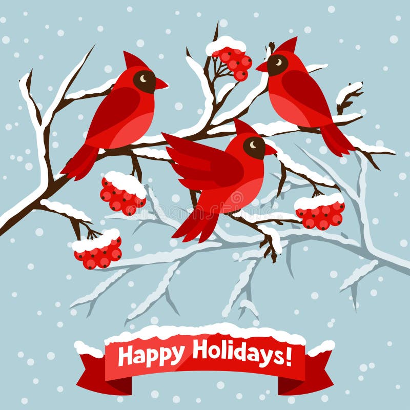 Bonnes fêtes carte de voeux avec des oiseaux rouges illustration stock Bonnes fêtes carte de voeux avec des oiseaux rouges illustration stock