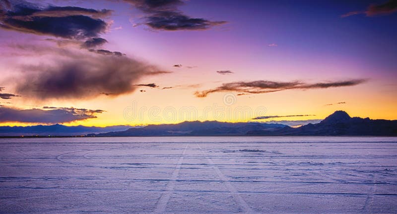 Bonneville Salt Flats at sunset