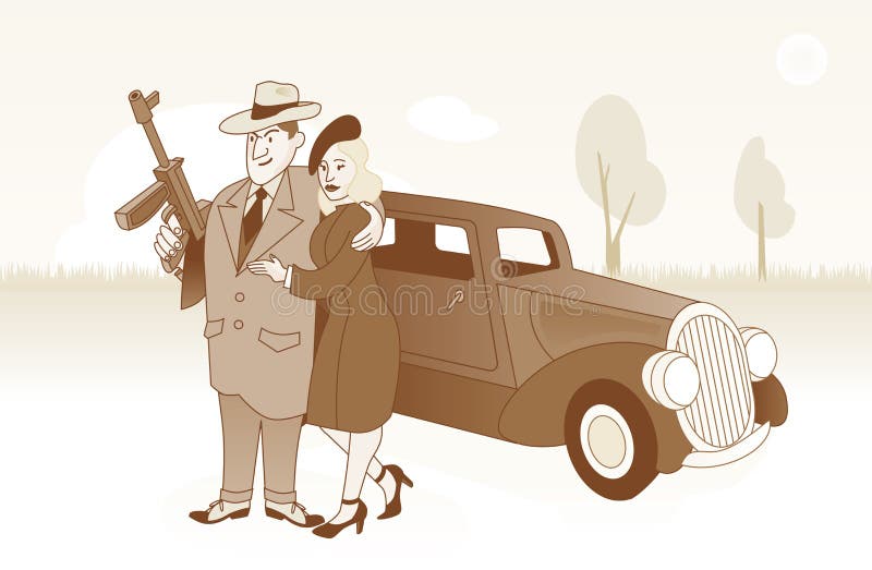 Download Bonnie E Clyde Na Frente De Seu Carro Ilustração do Vetor - Ilustração de homem, mulher: 16865557