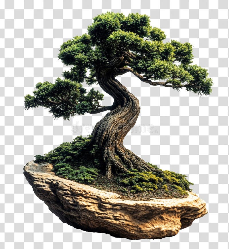 Bonsai juniperus chinensis, Moyogi, Sharimiki, Ishisuki, on transparent background stock illustration