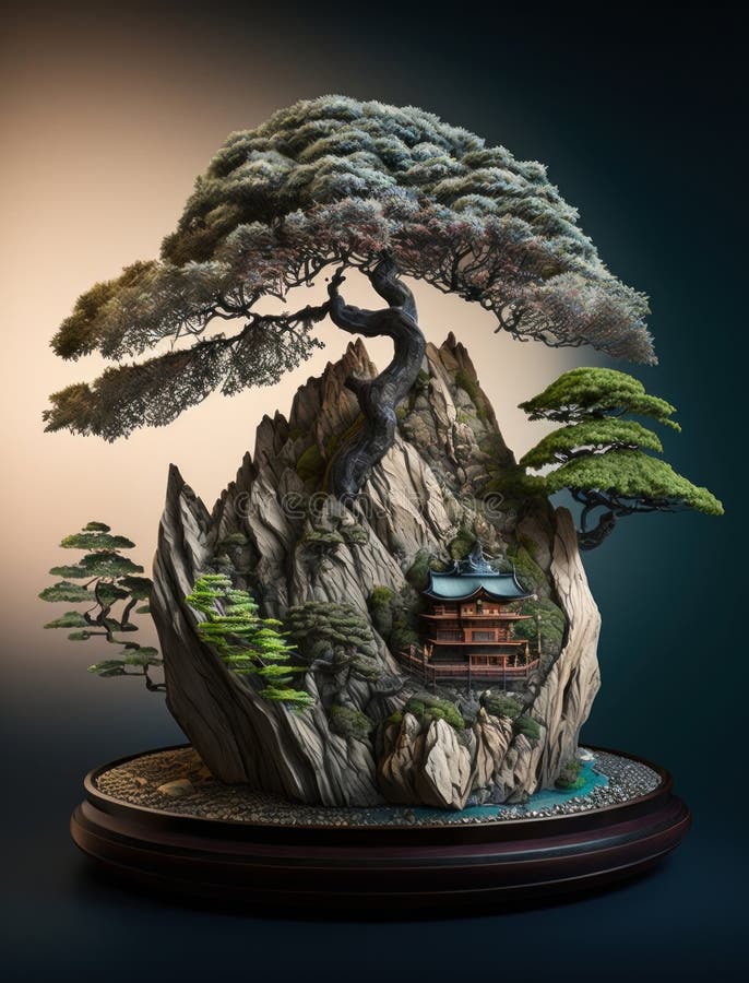 Bonsai Tree on the Top of Rock. Generative AI Stock Image Image of bonsai, scenic 274485595