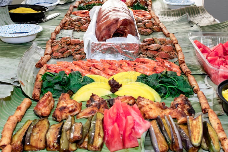 Boodle fight style of eating. A traditional filipino way of eating together with family and friends.