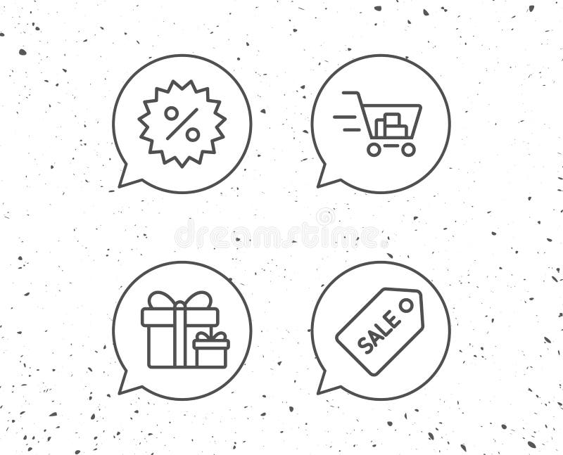 Boodschappenwagentje, Giftdoos en de pictogrammen van de Verkoopcoupon stock illustratie Boodschappenwagentje, Giftdoos en de pictogrammen van de Verkoopcoupon stock illustratie
