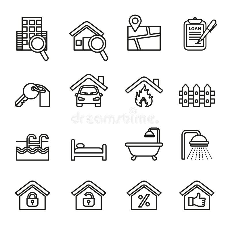 Real estate icons set. Thin line style stock vector. vector illustration Real estate icons set. Thin line style stock vector. vector illustration