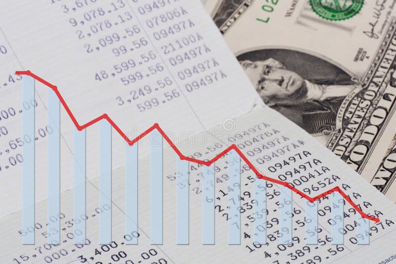 Book bank and decrease graph. Income decrease graph stock images, royalty-free photos and pictures