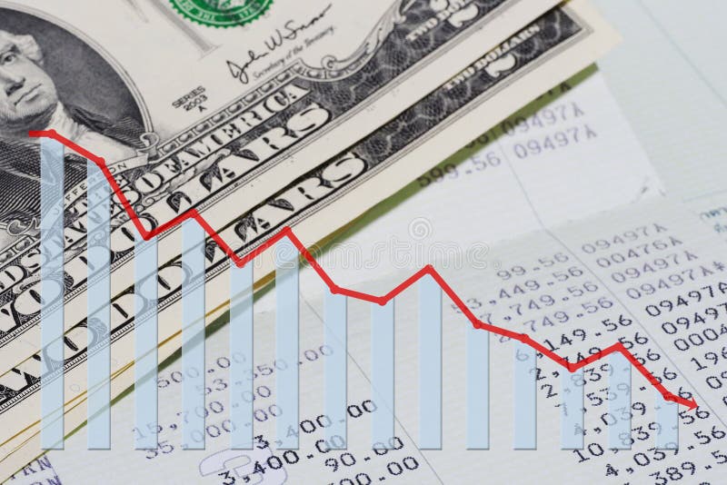 Book bank and decrease graph. Income decrease graph stock images, royalty-free photos and pictures