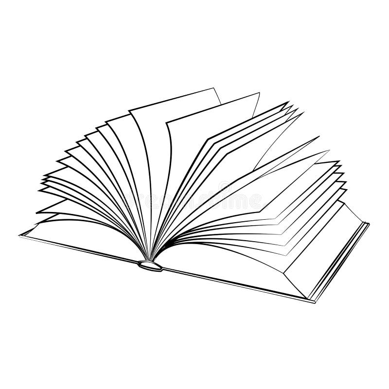 Open Book Outline Clipart Drawing Illustration / (Instant Download) 