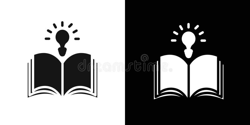 Book with bulb icon Flat vector set outline stock illustration