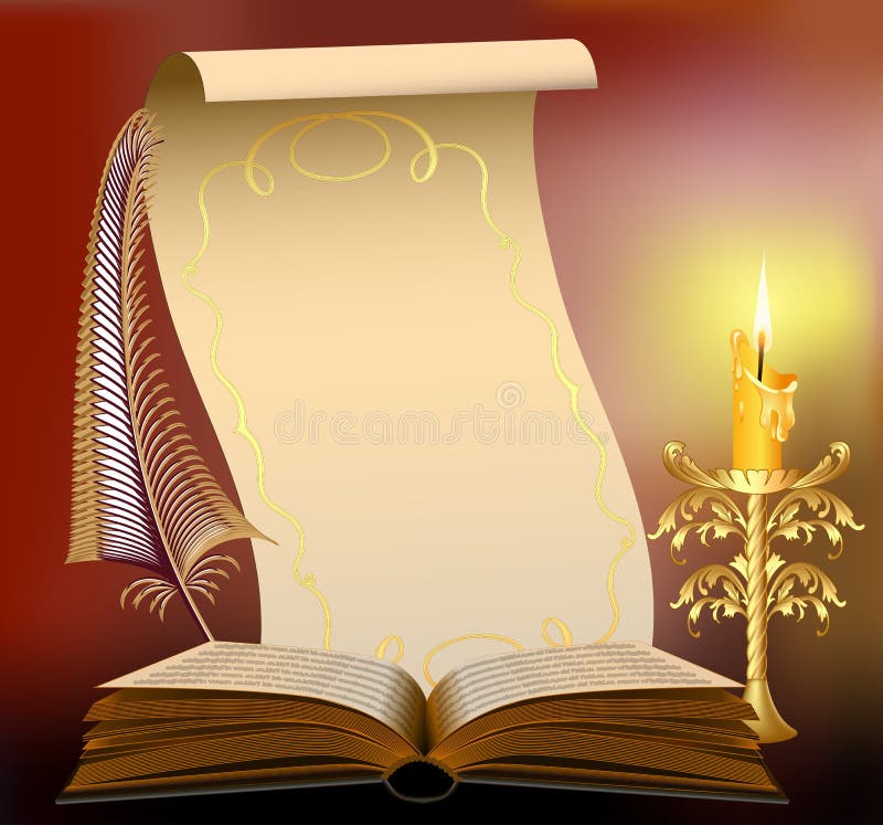 old open book with candle