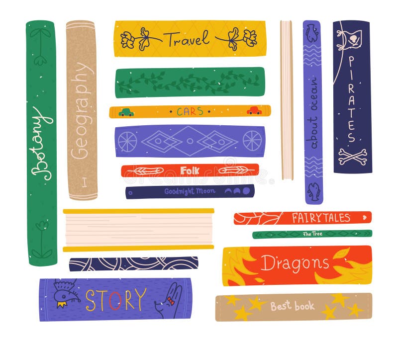 Book covers for education, development, learning and cognition, children home library isolated set vector illustration