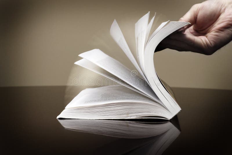 Book and Hand Flipping Pages Information Reading Stock Image Image of