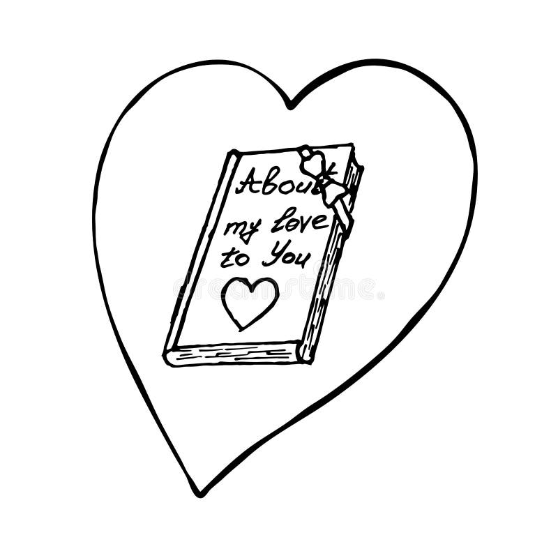 Book with Heart. Sketch Vector Design Element for Valentine S Day Stock