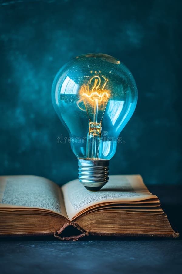 Book with Light Bulb, Light Blue High Resolution.Education Concept