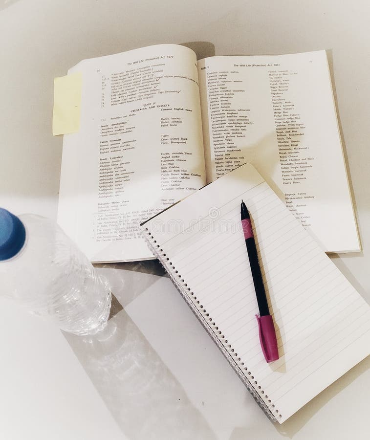 A Book, Pen, Notebook and a Water Bottle Editorial Photography Image