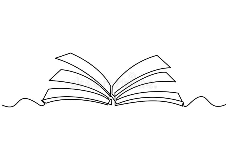 Continuous One Line Drawing Open Book With Flying Pages. Vector