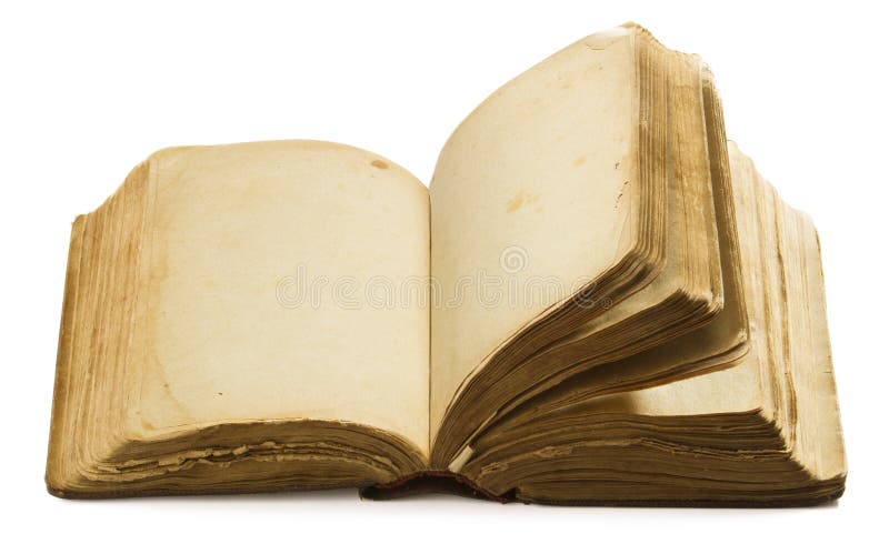Book open old blank pages, empty yellow paper on white royalty free stock photos