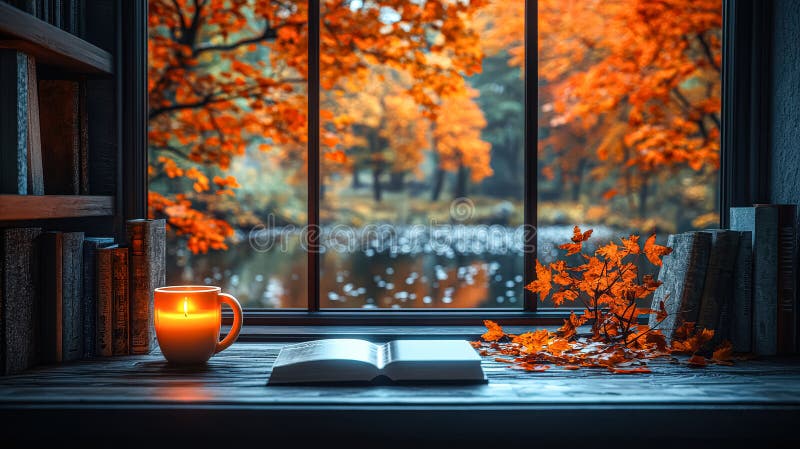 Book is open on a table next to a candle royalty free stock photography