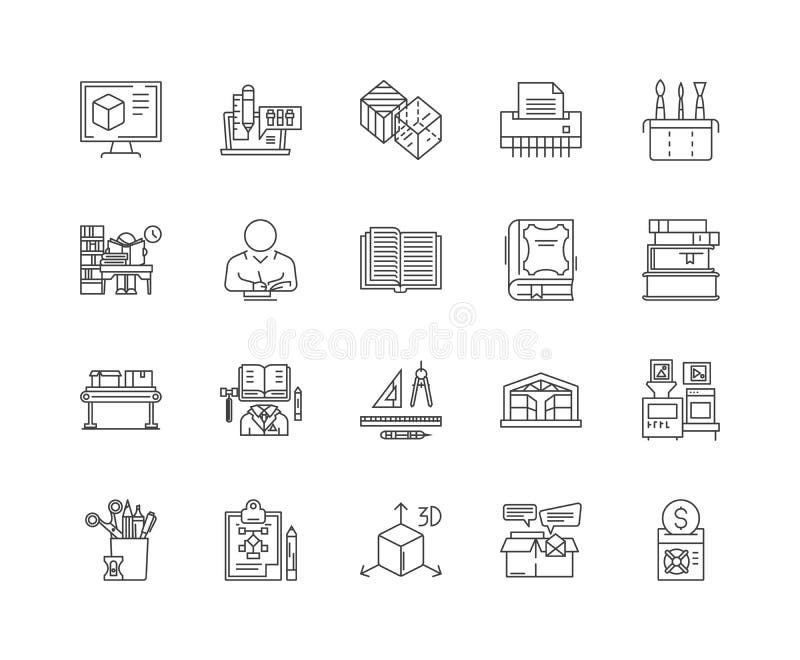 Book printing line icons, signs, vector set, outline illustration concept vector illustration