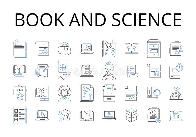 Book and science line icons collection. Volume and research, Manuscript and knowledge, Tome and physics, Publication and stock illustration