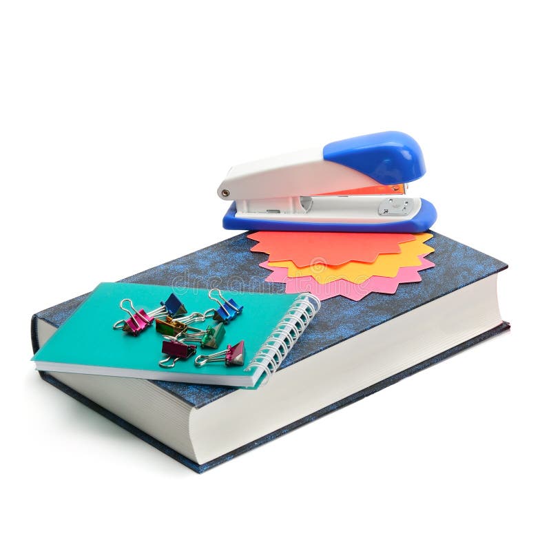 Book And Stationery Set On White Background. Stock Photo Image of