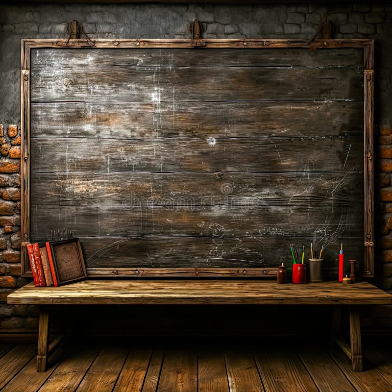 A bookcase with an open book in front of a school chalkboard. royalty free stock photos