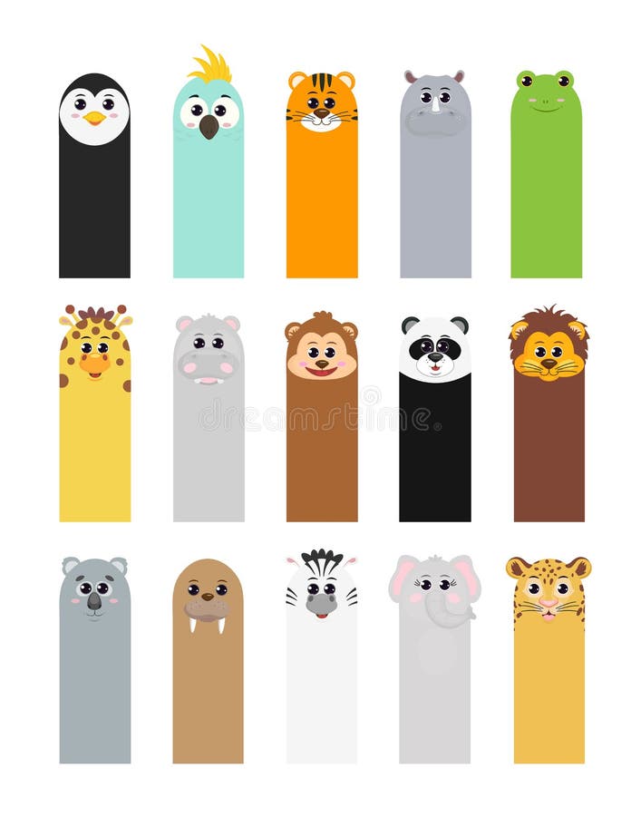 Bookmarks for Children`s Books with Animals: Penguin Parrot Tiger Rhino Frog Giraffe Hippo Monkey Panda Lion Koala Walrus Zebra Stock Illustration - Illustration of decoration, happy: 167886839 Bookmarks for Children`s Books with Animals: Penguin Parrot Tiger Rhino Frog Giraffe Hippo Monkey Panda Lion Koala Walrus Zebra Stock Illustration - Illustration of decoration, happy: 167886839