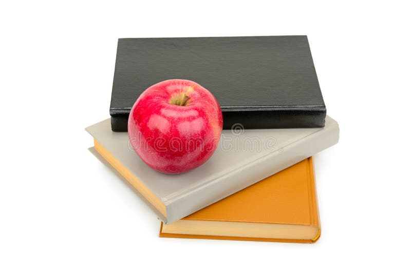 Books and Apple Isolated on White Background. Wide Photo. Free S Stock Photo Image of college