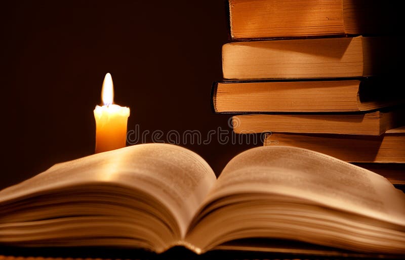 Books and candle stock image. Image of research, fire 10237687