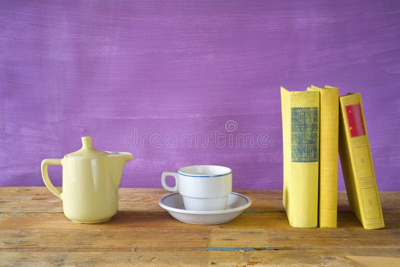 Books with a cup of coffee stock image. Image of close 43275399
