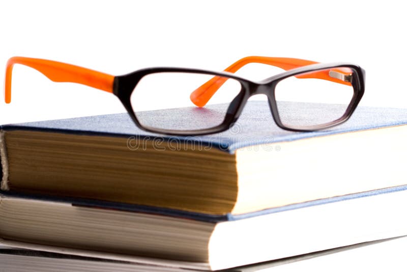 Stack of Books with Opened Notebook and Glasses Stock Image Image of open, group 24075729