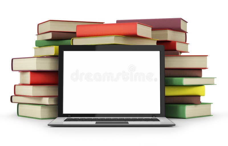 Books and laptop stock illustration